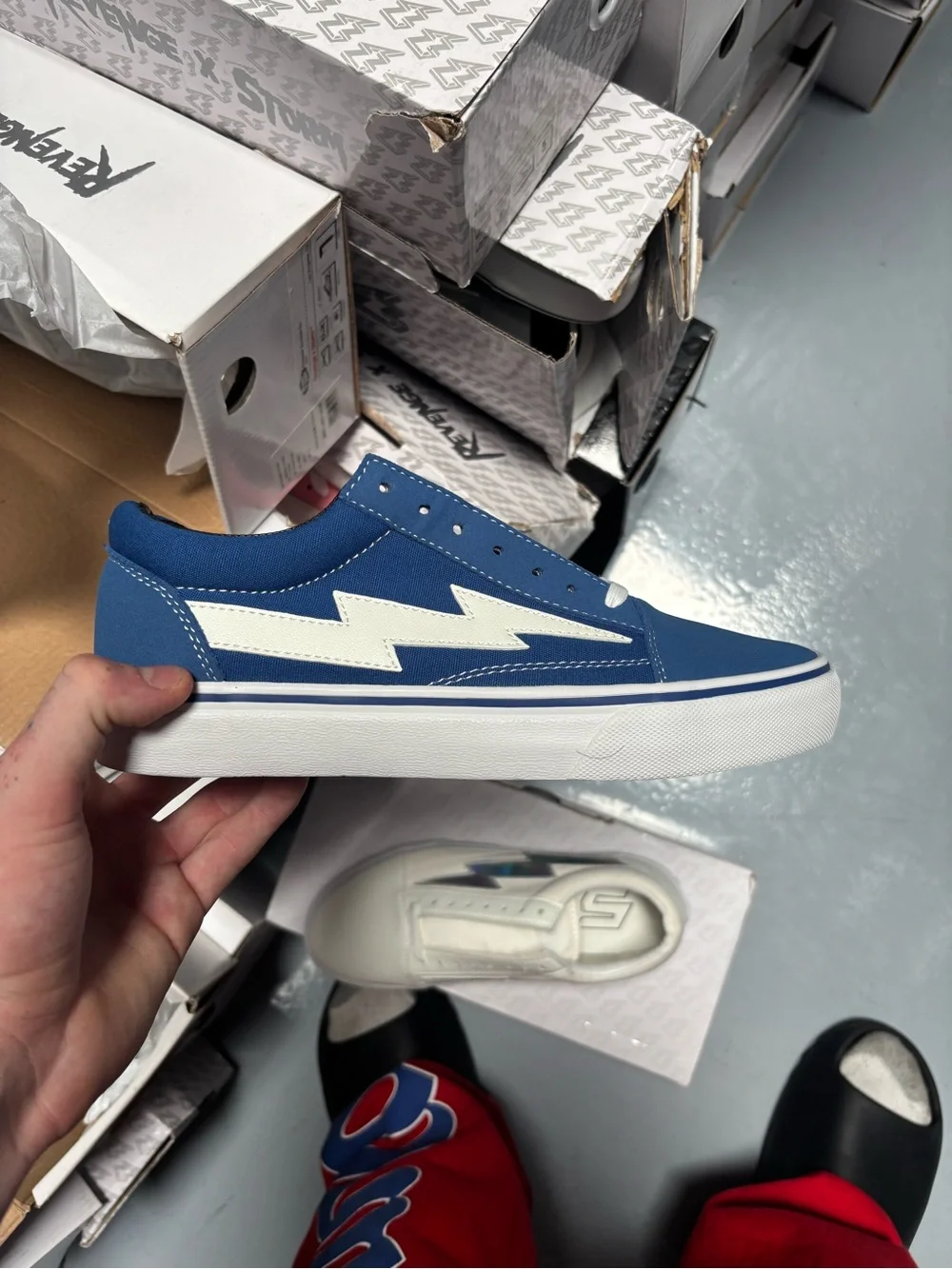 Retro Blue Low-Top Skate Shoe with White Lightning Accent